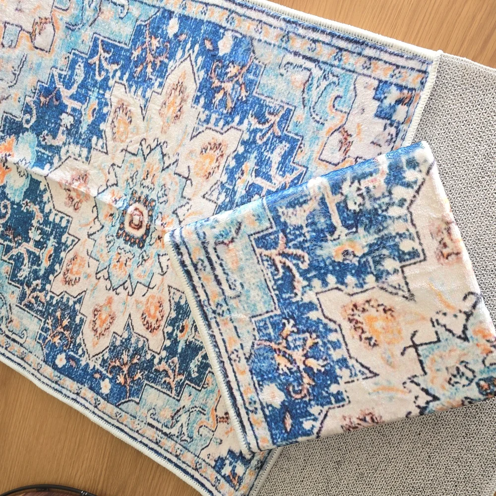 Blue and Cream Patterned Rug Set